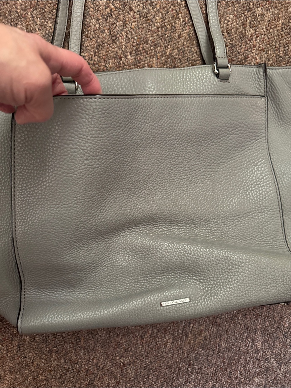 Rebecca Minkoff Gray Pebbled Leather Tote with Stud Trim - Picture 4 of 10